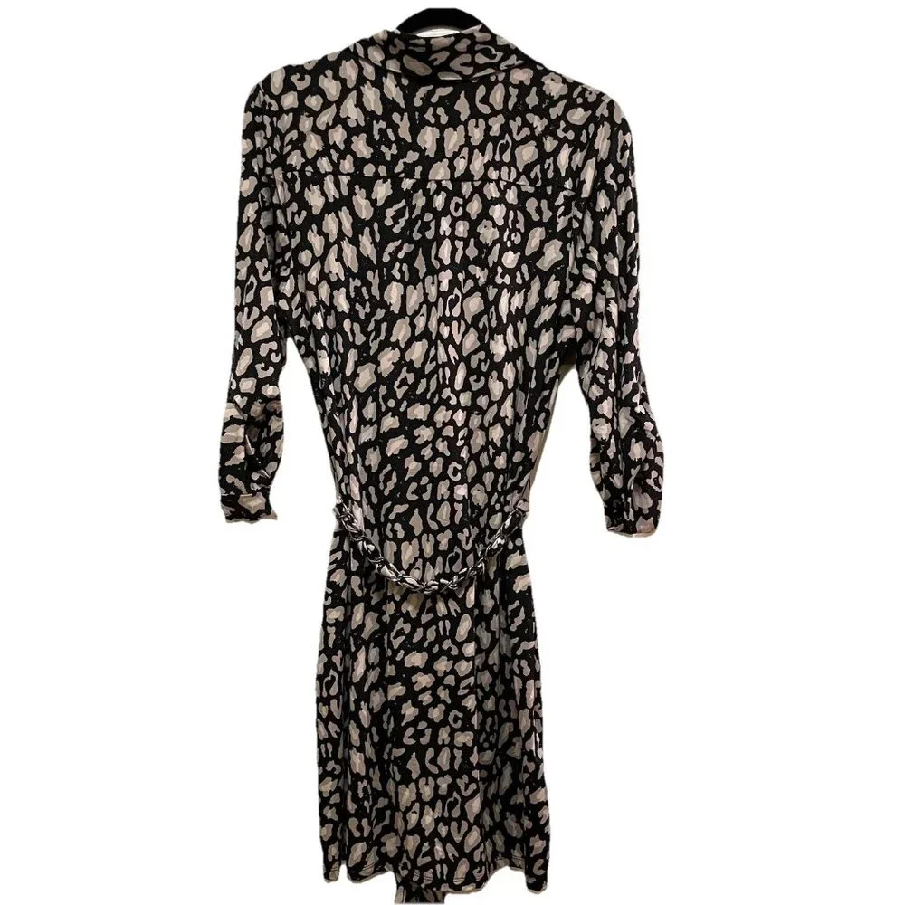 INC INTERNATIONAL CONCEPTS Black Leopard Chain Belt Roll-Tab Sleeve Dress Sz L - Picture 9 of 9